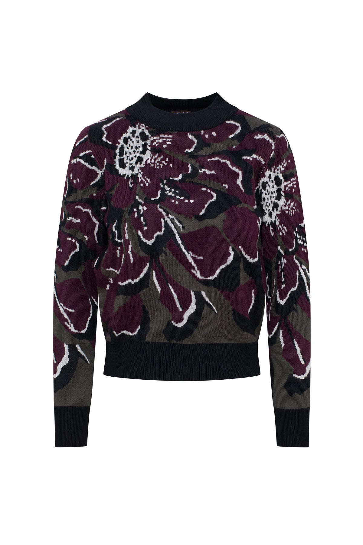 Floral Knit Sweater in Black Dark Wine - Ladies Pullover photo
