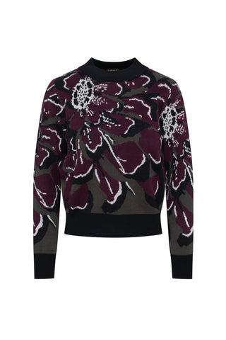 Floral Knit Sweater in Black Dark Wine - Ladies Pullover photo