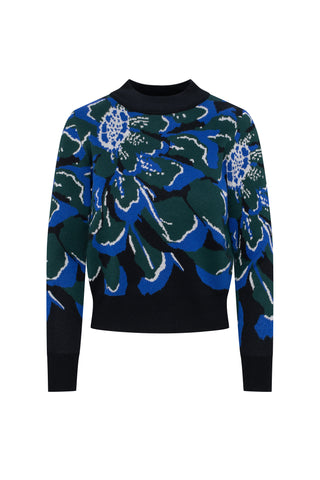 Floral Knit Sweater in Light Sapphire Forest - Ladies Pullover photo