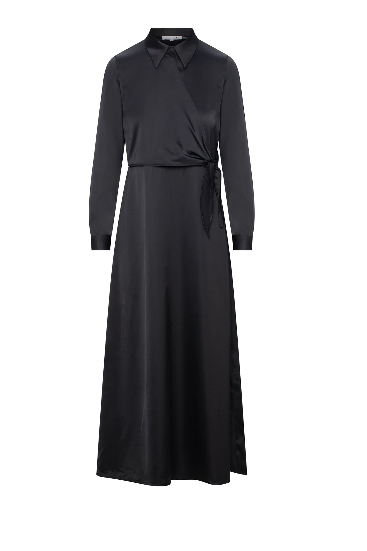 Maxi Satin Wrap Shirt Dress in Black - Ladies Dress photo