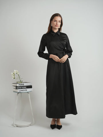 Maxi Satin Wrap Shirt Dress in - Ladies Dress photo