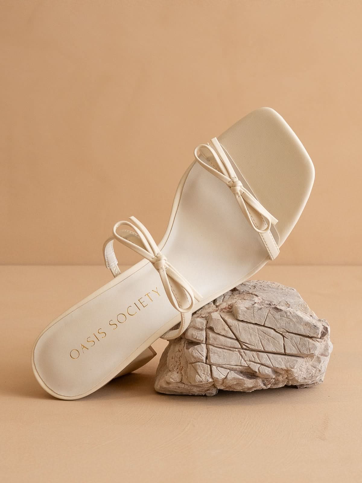 The Wendy | Beige Double Strap Bow Heels in Beige - HEELS photo