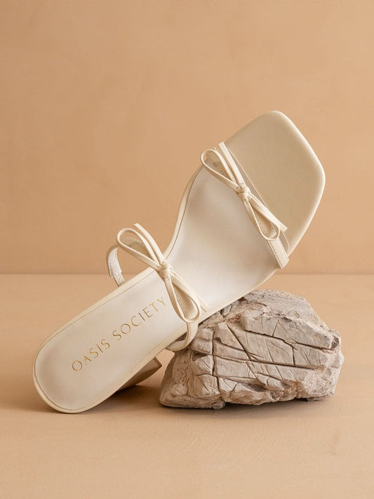 The Wendy | Beige Double Strap Bow Heels in Beige - HEELS photo