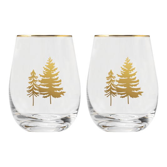 Trees Stemless Wine Glass - Boxed Set of 2 in - wine glass boxed set photo