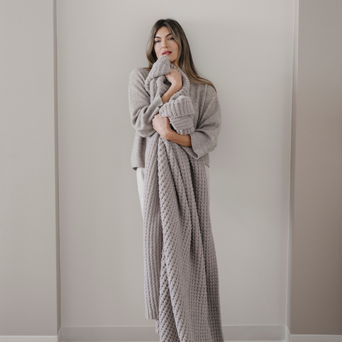 Saranoni Waffle Knit XL Throw Blankets in Oatmeal - photo
