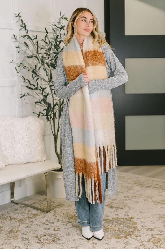 Wanderlust Wrap Oversized Plaid Fringe Scarf in Light Brown in - Accessories photo