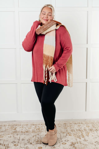 Wanderlust Wrap Oversized Plaid Fringe Scarf in Light Brown in - Accessories photo