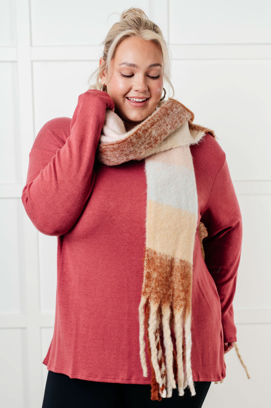 Wanderlust Wrap Oversized Plaid Fringe Scarf in Light Brown in - Accessories photo