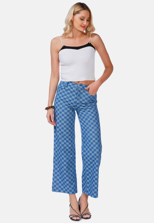 Watercolor Checks Patterned Denim Pants in - Pants photo
