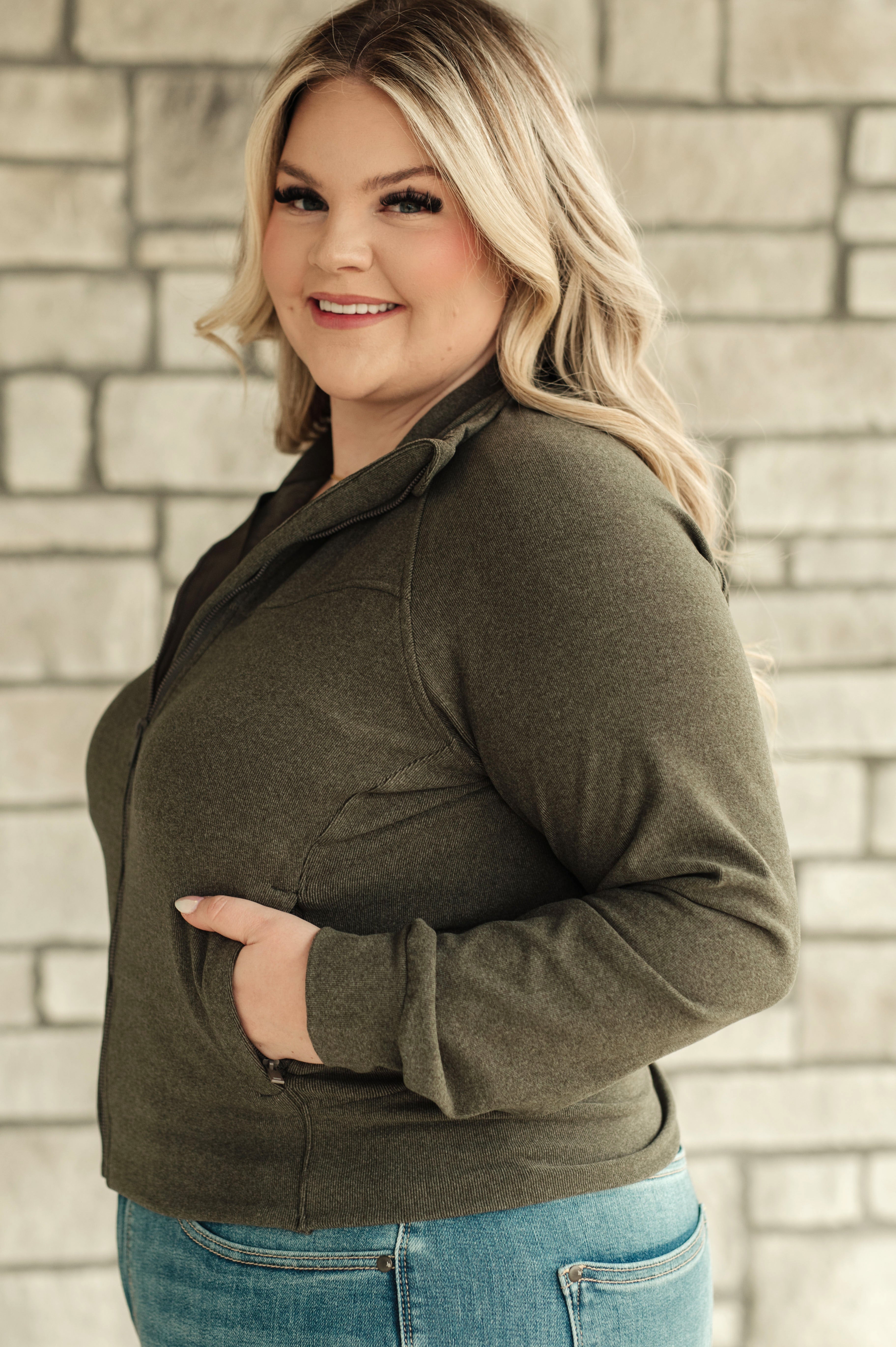 Where Are You Zip Up Jacket in Olive in - Layers photo