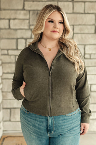 Where Are You Zip Up Jacket in Olive in - Layers photo