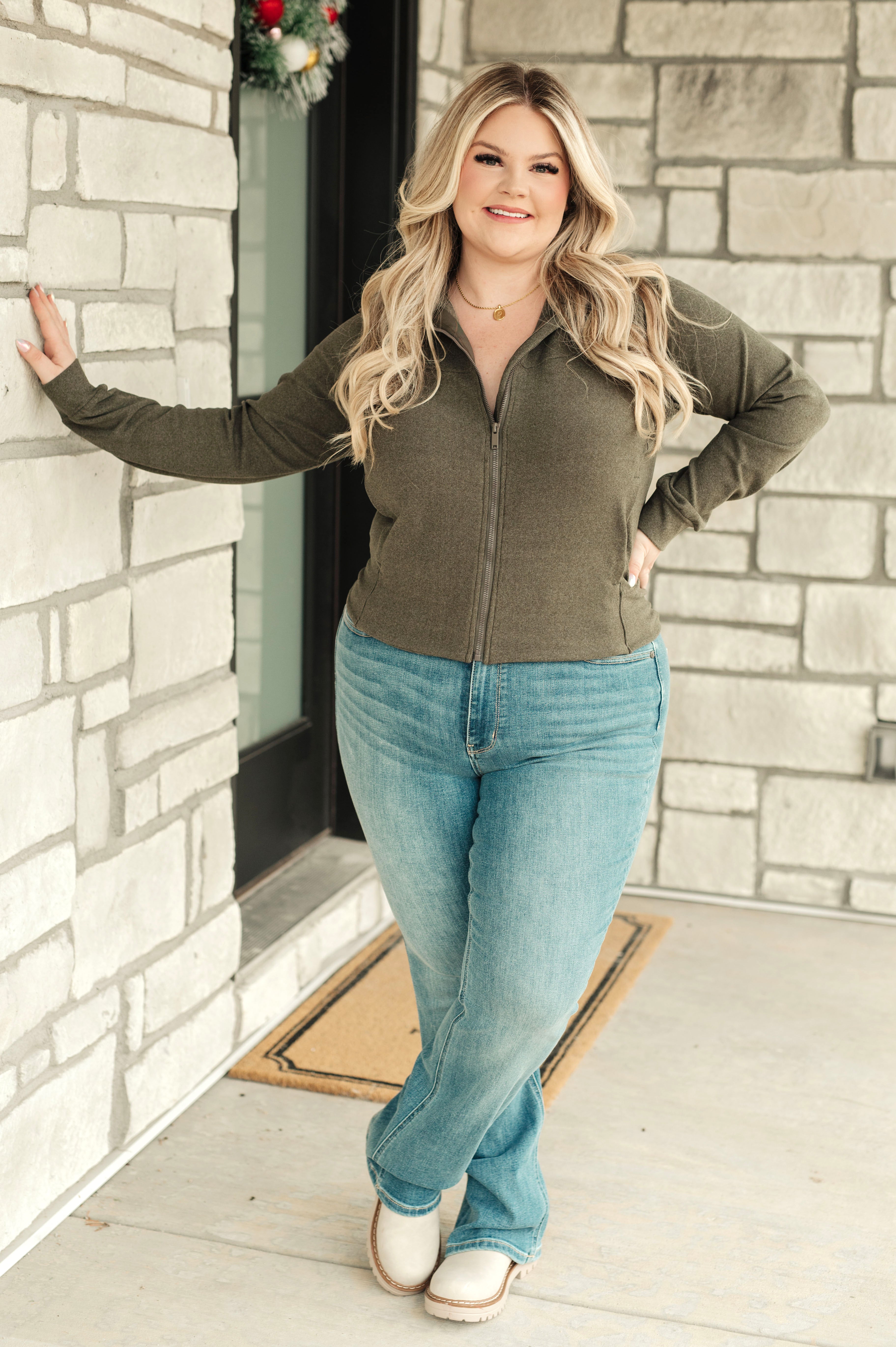 Where Are You Zip Up Jacket in Olive in - Layers photo