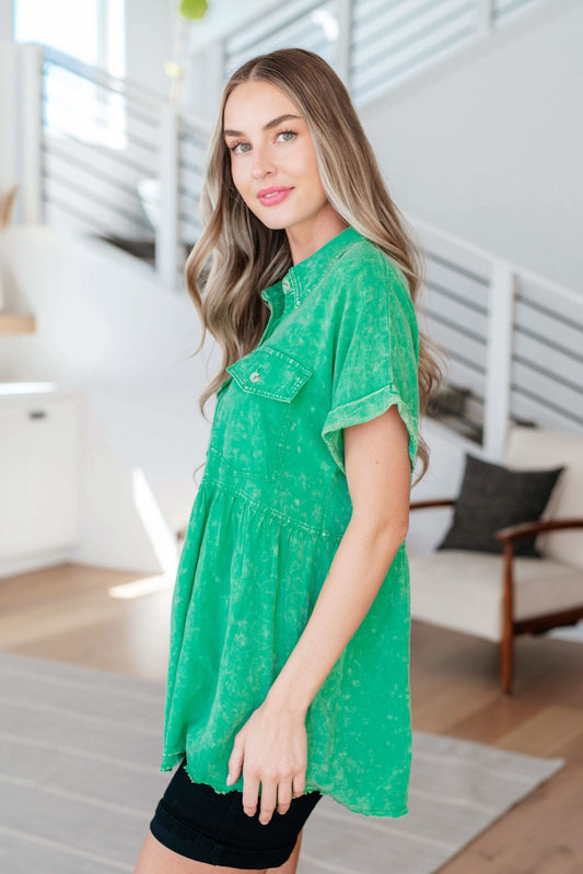 Working In The Garden Button Up Peplum Blouse in - Tops photo