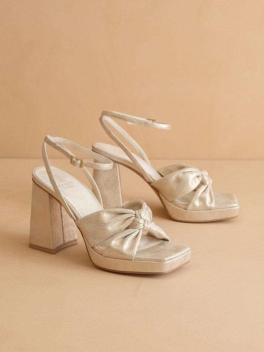 The Zoey | Light Gold knotted band platform heel in Light Gold - HEELS photo