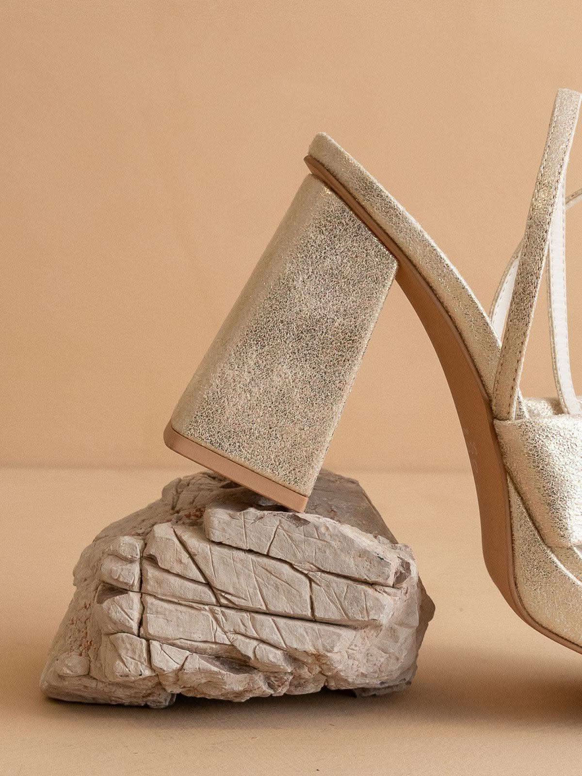 The Zoey | Light Gold knotted band platform heel in - HEELS photo