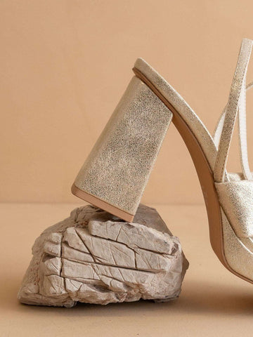 The Zoey | Light Gold knotted band platform heel in - HEELS photo