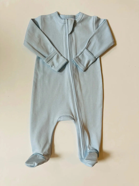 Stroller Society Pima Cotton Zipper Footies Infant Apparel in Baby Blue - Onesies photo