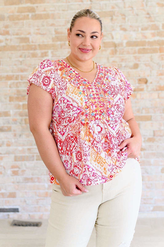 A Matter of Time Flutter Sleeve Top in Multi in - Tops photo