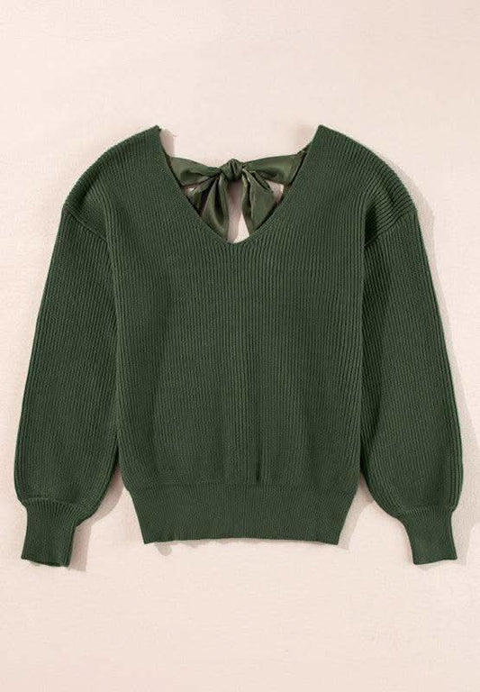 Tied Back V-Neck Long Sleeve Sweater in - sweaters photo
