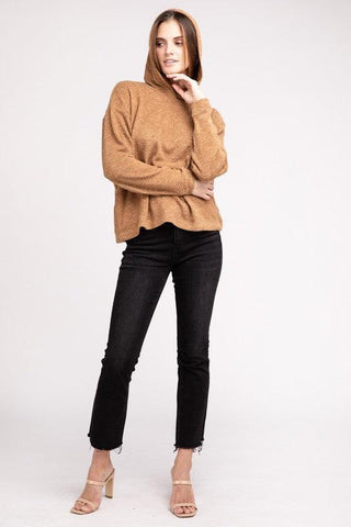 Zenana Hooded Brushed Melange Hacci Sweater