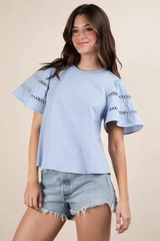 VERY J Lace Trim Sleeve Top in - photo