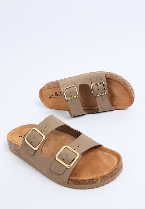 London Rag Gloriosa The Double Strap Slide Sandals in Taupe - photo
