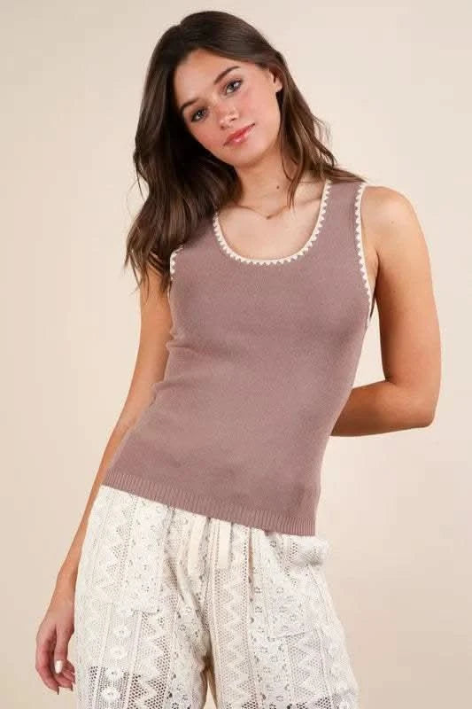 VERY J Blanket Style Sleeveless Knit Tank in Mocha - photo