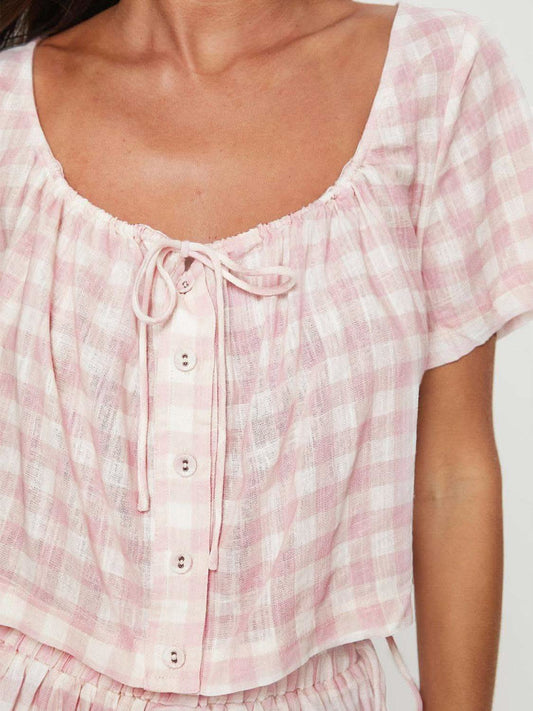 Plaid Short Sleeve Top and Shorts Set in - photo