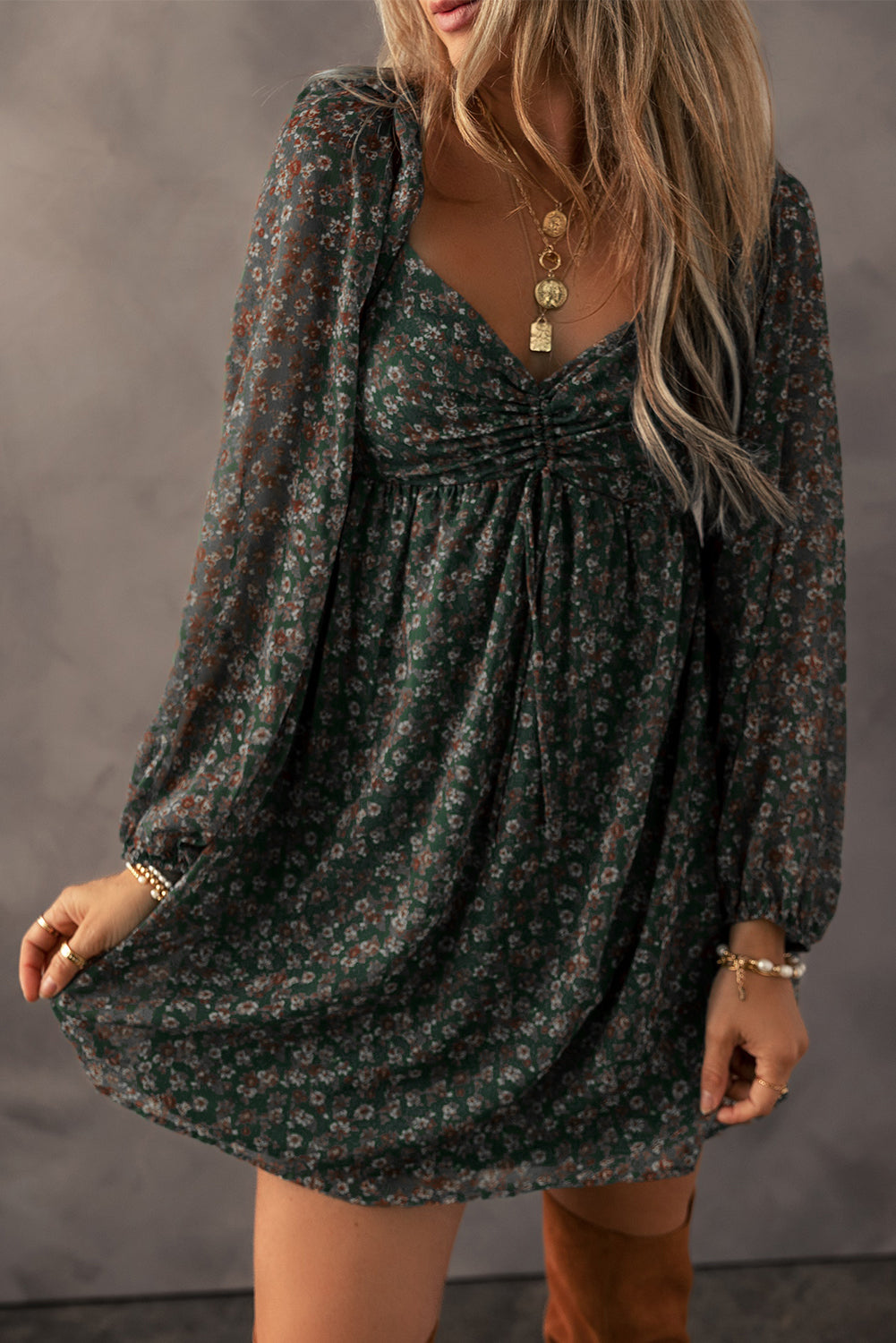 Armani Shirred Back Mini Dress in - Floral Dresses photo