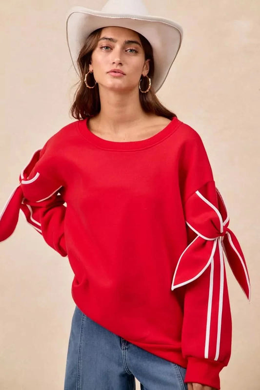 BiBi Bow Detail Sleeves Fleece Sweatshirt in - photo