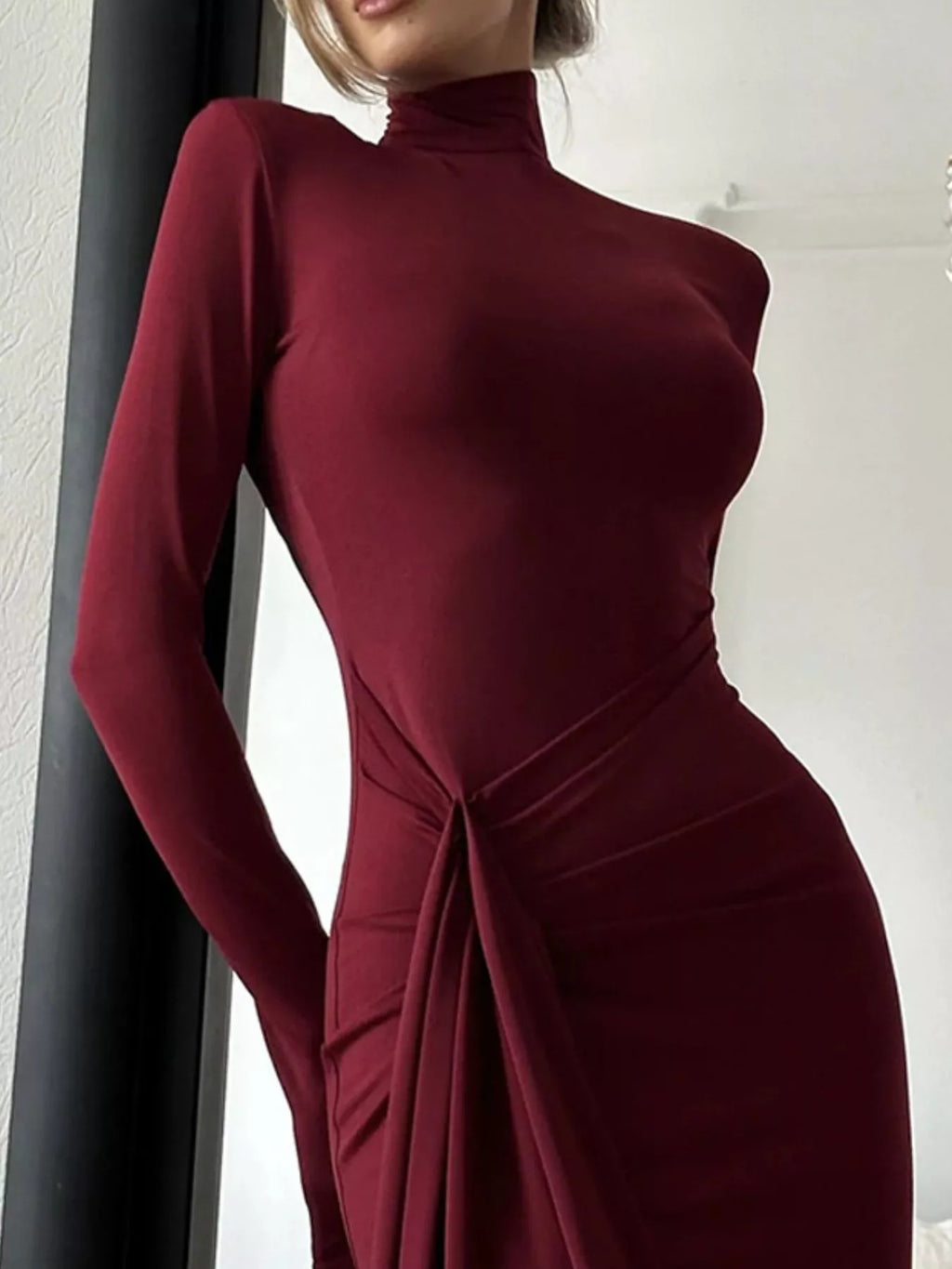 Turtleneck Long Sleeve Slit Maxi Dress in - photo