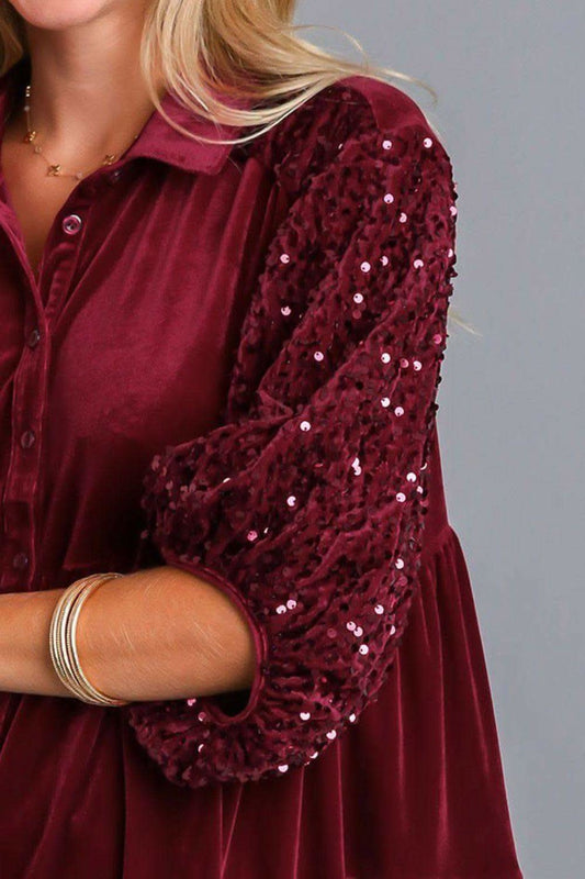 Umgee Sequin Detail Tiered Back Half Sleeve Shirt in - Blouses photo