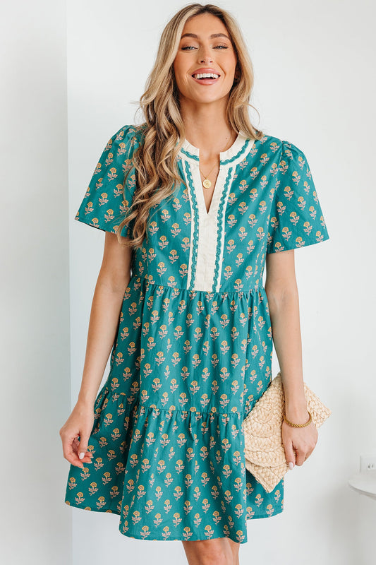 Clover Short Sleeve Floral Dress in Green - Floral Dresses photo
