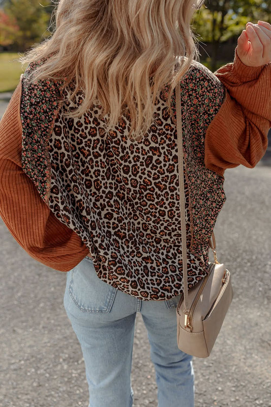 Natalie Leopard & Floral Patchwork Loose Top in - Tops/Long Sleeve Tops photo