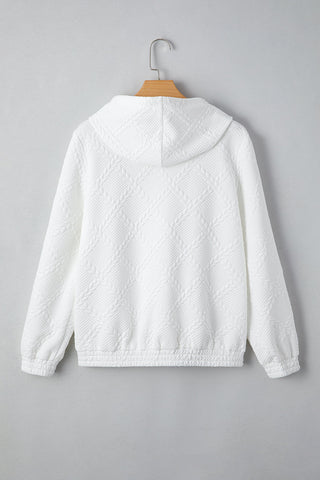 Magnolia Cable Lattice Texture Kangaroo Pocket Hoodie
