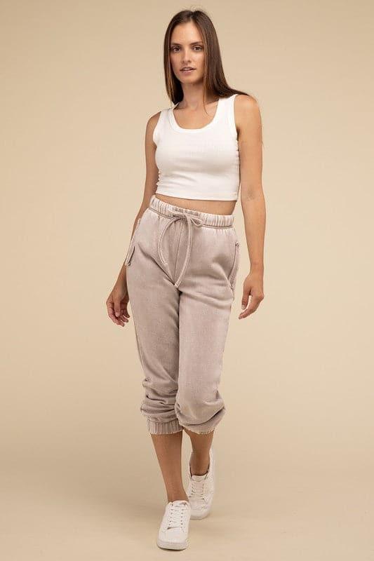 Acid Wash Fleece Sweatpants with Pockets - SwagglyLife Home & Fashion