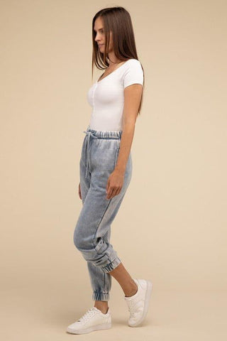 Acid Wash Fleece Sweatpants with Pockets - SwagglyLife Home & Fashion