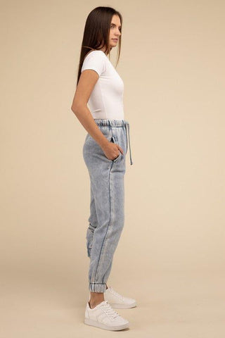 Acid Wash Fleece Sweatpants with Pockets - SwagglyLife Home & Fashion