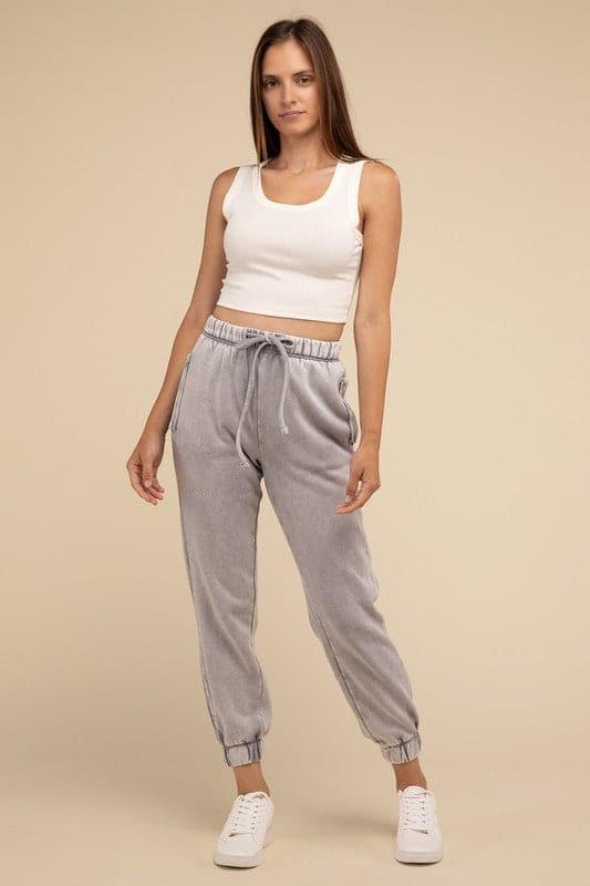 Acid Wash Fleece Sweatpants with Pockets - SwagglyLife Home & Fashion