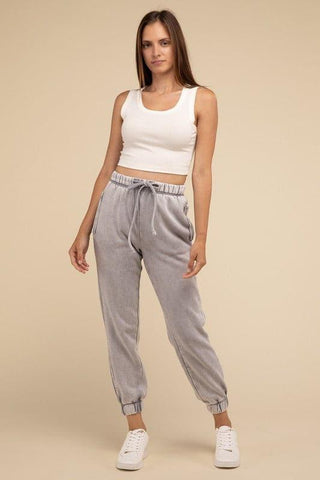 Acid Wash Fleece Sweatpants with Pockets - SwagglyLife Home & Fashion