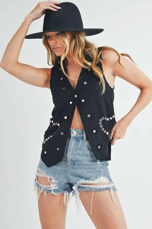 Aemi + Co Heart Rivet Detail Suede Vest Coat in - photo