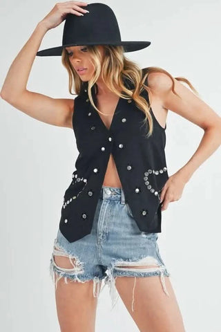 Aemi + Co Heart Rivet Detail Suede Vest Coat in - photo
