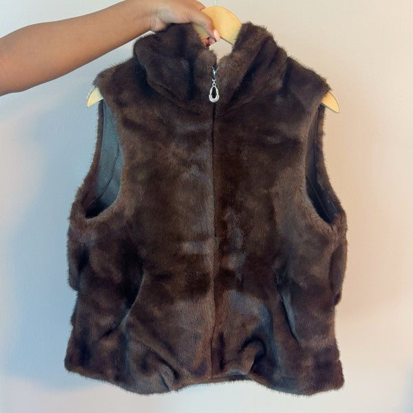 Real Feel Faux Mink Fur Hooded Vest in Espresso Mink - photo