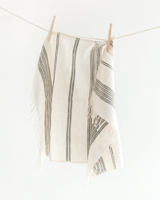 Aden Cotton Hand Towel in Natural with Grey - Kitchen Towels photo