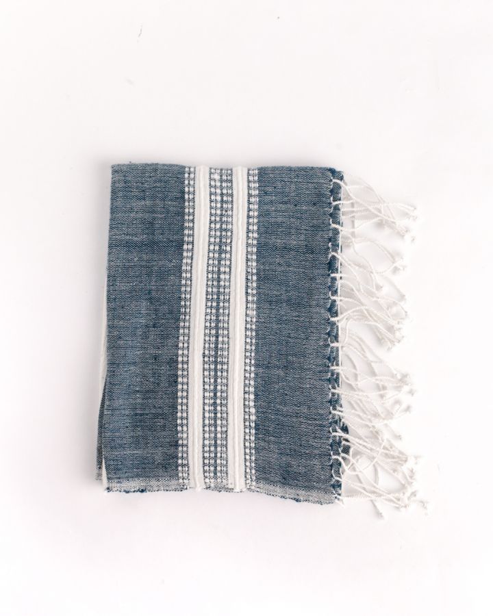 Aden Cotton Hand Towel in Navy with Natural - Kitchen Towels photo