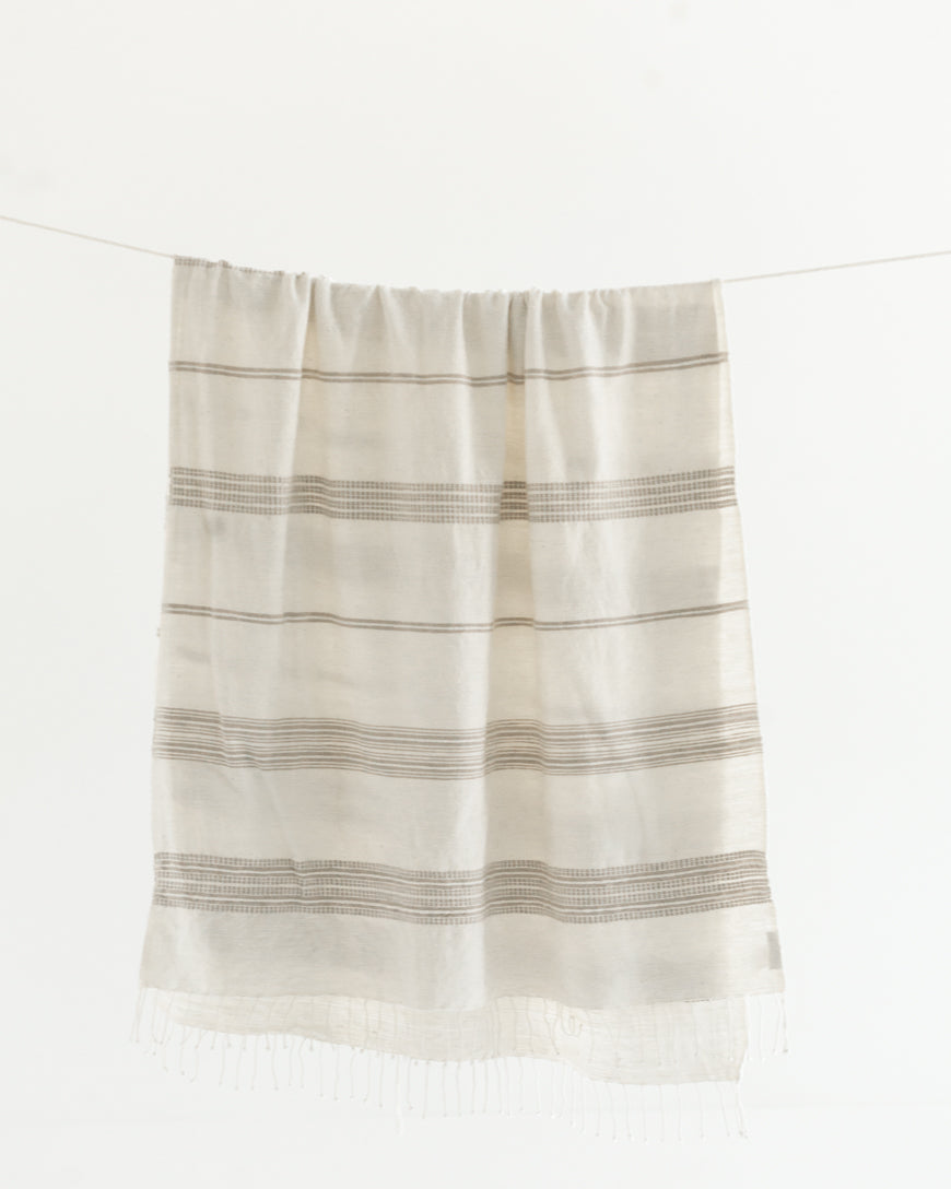 Aden Cotton Throw Blanket in Natural with Stone - Blankets photo