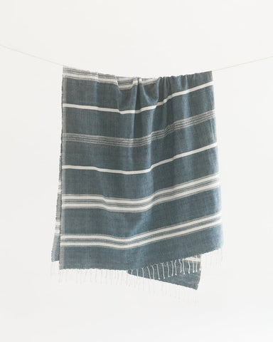 Aden Cotton Throw Blanket in Navy with Natural - Blankets photo