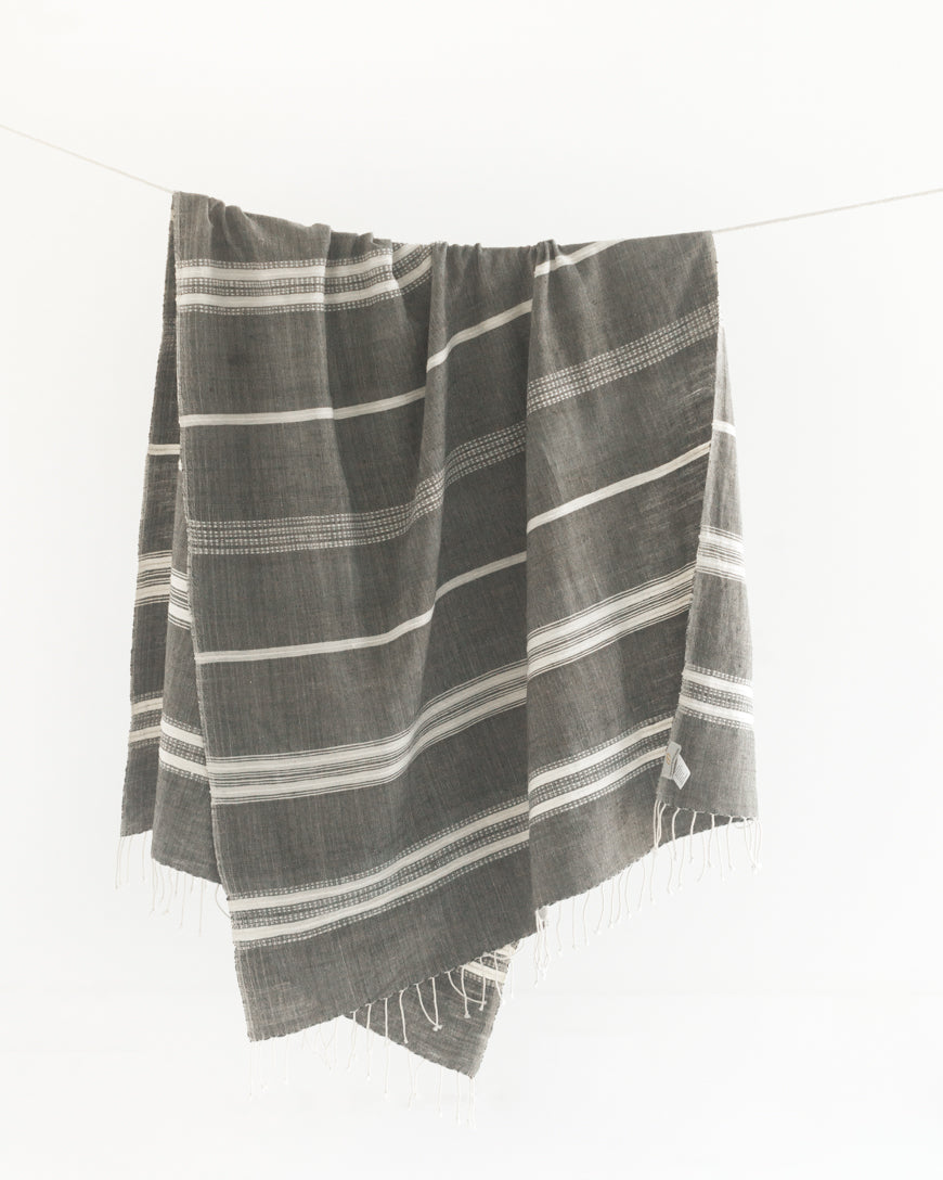 Aden Cotton Throw Blanket in Grey with Natural - Blankets photo