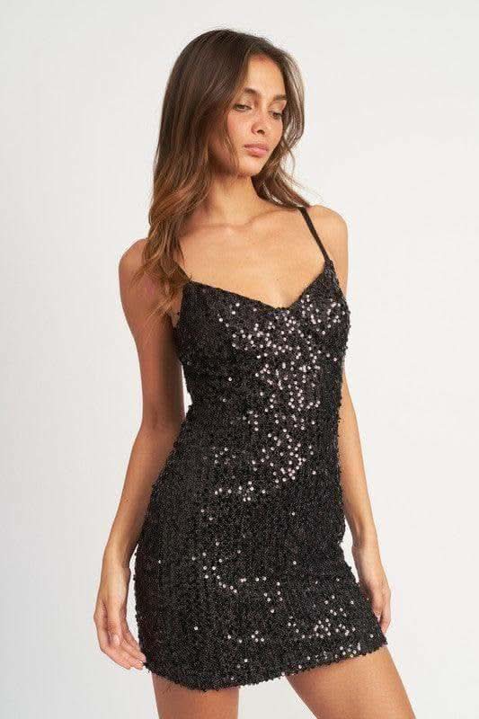 Adley Spaghetti Strap Sequin Mini Dress in - Dresses photo