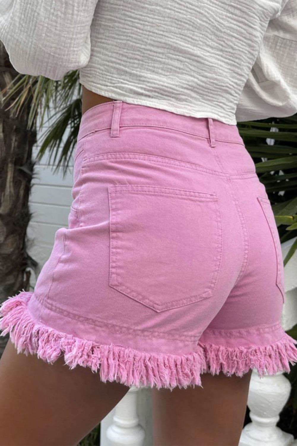 ADRI Raw Hem High Waist Denim Shorts - SwagglyLife Home & Fashion